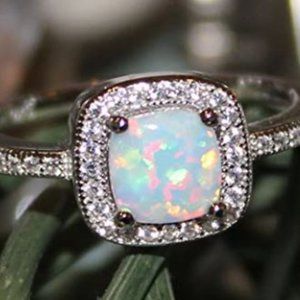 Lab Australian Opal Silver Ring Size 8